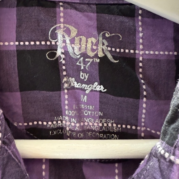 Rock 47 by Wrangler Western Plaid Snap Button Rhinestone Embroidered Wings Shirt - Picture 6 of 6